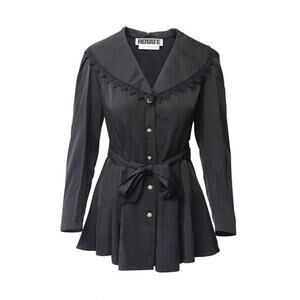 ROTATE BIRGER CHRISTENSEN Black Padded Shoulder Lace Trim Mini Dress 34/US 4